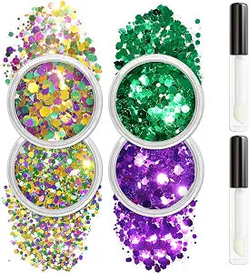 Allstarry Mardi Gras Face Glitter, 4 Colors Chunky Body Glitters