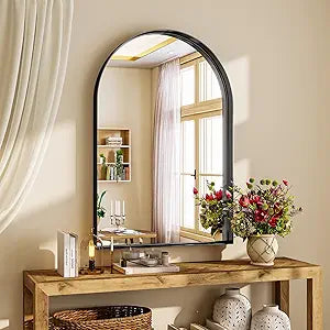 24" x 36" Luxury Arched Bathroom Mirror - Arch Wall Mirror with Shatterproof Tempered Glass and Metal Deep Frame, Hanging or Leaning for Living Room, Dresser, Entrance and Hallway, Black