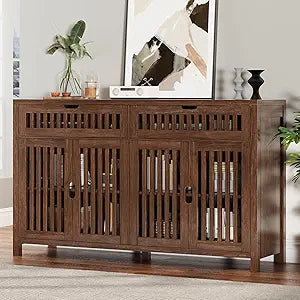 Vabches Storage Cabinet with Drawers, 55" Large Buffets & Sideboards with Adjustable Shelves and Doors, Multifunctional Kitchen Pantry Cabinet Coffee Bar Station for Dining Room, Living Room, Brown