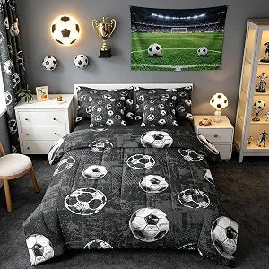 Feelyou Boys 3D Soccer Comforter Set with Sheets Full Size 7 Pieces Kids Football Bedding Set for Girls Teens Sports Ball Gaming Bed in a Bag Room Decor