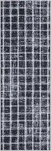 Washable 2x6 Kitchen Rugs, Geometric Checkered Hallway Runner Ultra Thin Non Slip Indoor Modern Floor Rugs for Bedroom Laundry Stain Resistant Low Pile Carpet Runner, Blue
