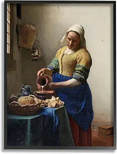 Vermeer Milkmaid Classical Painting, 11 x 14 Inch Framed Gicle Print