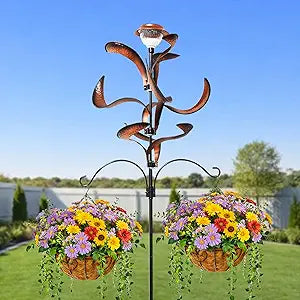 Yard Garden Wind Spinners - Large Outdoor Metal Wind Spinners with Stake, Yard Art Lawn Garden Decor Bronze-Colored Blade Rotator (25.5" W x 81" H)
