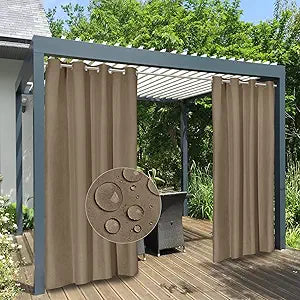 Easy-Going 100% Waterproof Outdoor Curtains Windproof Weatherproof Porch Curtains, Premium Thick Outdoor Privacy Grommet Top Panels for Patio, Gazebo and Pergola, 2 Panels, 54x120 inch, Sand