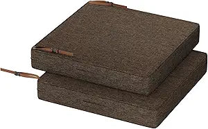 RACE LEAF Outdoor Chair Cushions 24x24x4 Inch Brown 2-Piece, Waterproof High-Density Foam with Reinforced Edges, Non-Slip Straps & Durable Design