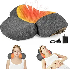 3-in-1 Neck Massager Pillow with Heat, Massage and Traction Stretching, Cervical Neck Shoulder Massager for Pain Relief, Deep Tissue, Ergonomic Design Pillow for Women/Men Home Office Use(Gray)