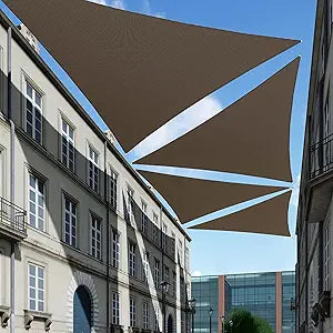 TANG 18' x 18' x 18' Sun Shade Sail Triangle Shade Canopy Patio Cover UV Block Permeable Cloth Fabric for Pergola Backyard Porch Deck Garden Carport Awning Outdoor Activity, Brown