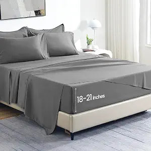 SLEEP ZONE Deep Pocket Sheet Set, Queen, Gray
