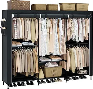CASAMAYA Portable Closet, 81.5 Inch Extra Large Capacity Wardrobe Closet with Cover, Clothes Storage Organizer with Shelves and 5 Hanging Rods, Easy to Assembly, Black PCT136B01