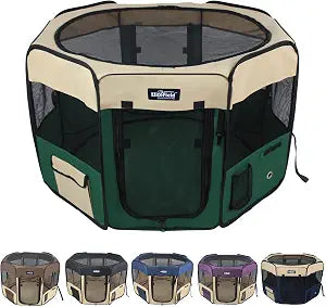 EliteField 2-Door Soft Pet Playpen (2 Year Warranty), Exercise Pen, Multiple Sizes and Colors Available for Dogs, Cats and Other Pets (36" x 36" x 24"H, Beige+Green)