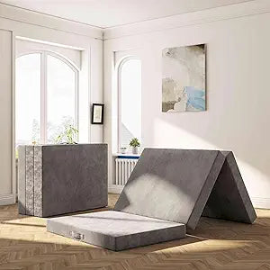 Tri-Fold Memory Foam Mattress, Folding Mattress with Washable Cover, Reversible Design, Portable Floor Bed for Guests & Travel