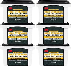 3M High Strength Fiber Reinforced Spackling Compound, 12 oz (6-Pack), Fast-Drying Wall Repair for Large Holes up to 5"  Fills Drywall, Plaster, Stucco, Concrete, Wood  Indoor/Outdoor, Paintable