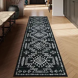 Lahome Vivienne Black Runner Rug for Hallway Non Slip, Boho Machine Washable Stain Resistant Runner Rug for Entryway Bathroom Kitchen, Moroccan Western Low Pile Long Carpet for Entrance (2'5''x8')