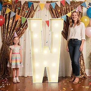 4FT Marquee Letters W Sign,Large Light Up Numbers Party Decoration - Hook and Loop Fastener,No Tools Easy Setup, Corrugated Plastic for Birthdays Weddings Baby Anniversaries(Letters W)