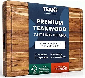 Teakhaus Carving Board with Juice Groove - Extra Large (XL) Teak Wood Cutting Board 24L x 18W x 1.5 Thick - Sustainably Harvested & FSC Certified - Knife Friendly with Beeswax Oil Finish
