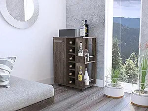 Tuhome Enclosed 2-Shelf Bar Cart Cabinet with 2-Side Displays, Walnut