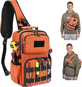 Rexmore Tactical Electrician & HVAC Tool Chest Bag with 3-Point Harness, Small Tool Pouch with 15-Pocket 1680D Oxford, MOLLE Webbing, Water Resistant Design for Technicians DIY (Orange)