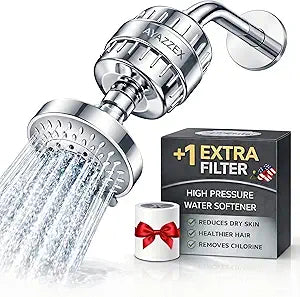 Filtered Shower Head with 2 Filter Cartridges  23 Stage Hard Water Filter  5 Modes High Pressure  Water Softener  Removes Chlorine & Heavy Metals  Healthier Skin & Hair