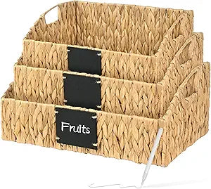 Rattan Storage Basket, Handwoven Wicker Basket for Storage with Built-in Handles, Pantry Baskets for Shelves, Bedroom, Bathroom, Laundry Room or Kitchen(Natural)