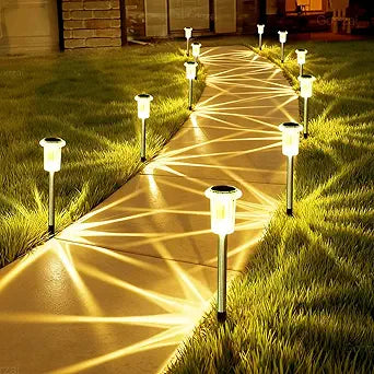 Solar Lights Outdoor 15 Pack Solar Pathway Lights LED Waterproof Stainless Steel Garden Stake for Yard, Outside, Walkway, Sidewalk, Driveway, Lawn (Warm White)