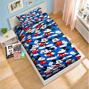 Disney Mickey Mouse Twin Bedding Set for Toddlers - Bundle Includes Mickey Mouse Sheets with Flat Sheet, Fitted Sheet, and Pillowcase for Twin Bed Plus Stickers, More | Mickey Mouse Bedroom Decor