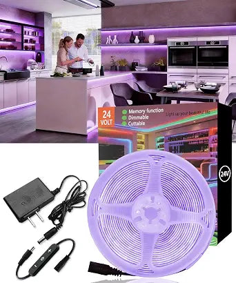 Purple COB LED Strip Lights30Ft 24V Super Bright Dimmable LED Light Strip High CRI95+ Flexible Tape Ideal for Bedroom Ambient Light Cabinet Stair Decor Home DIY Lighting Project