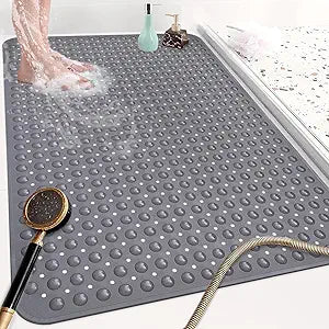 Shower Mat Non Slip: 47.2 x 31.5 Inch Extra Large TPE Shower Mats for Inside Shower - Anti Slip Shower Stall Matt with Drain Hole and Suction Cups for Elderly