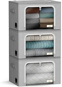 Sorbus Storage Bins with Metal Frame - Stackable & Foldable Clothes Organizer Bags - Oxford Fabric Storage Containers with Large Clear Window & Carry Handles Organization for Bedding Linen & Clothing