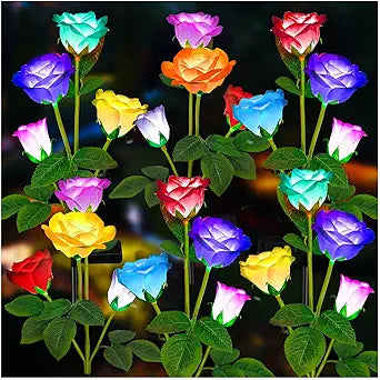TONULAX Solar Garden Lights - Upgraded Outdoor Light, 7 Color Changing Rose Lights for Yard,Garden Decoration, Enlarged Solar Panel, More Realistic Rose Flower (6 Pack)