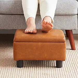 Small Foot Stool Under Desk Foot Stools Ottoman Footstool Foot Stools Small Footstools Foot Stool for Living Room Foot Rest 15" W x 12" D x 9.5" H Faux Leather Brown