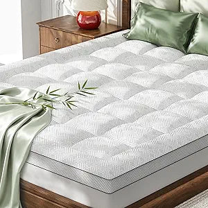 Queen Size Mattress Topper,3 Inch Thick Pillow Top Mattress Topper Pad,Breathable Bamboo Viscose,21" Deep Pocket,Shredded Memory Foam Filling,Cloud-Like Soft Bed Topper for Pressure Relief