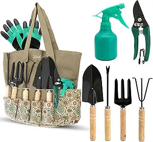 Scuddles All-in-One Gardening Tool Set with Large Storage Tote  Durable, Rust-Resistant Hand Tools with Ergonomic Grip for Digging, Weeding & Planting  Ideal Garden Gift for Women, Men & Beginners