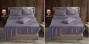 Hearth & Harbor Extra Deep Pocket Queen Sheets - Fits Mattress 18-24 Inches Deep - 6 Piece Queen Size Sheets - Grayish Purple (Pack of 2)