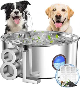 subteenmate Dog Water Fountain for Large Dogs- 270oz/8L Stainless Steel Dog Water Bowl Dispenser Automatic Pet Water Fountain with Ultra-Quiet Pump/Quadruple Filtration for Dogs, Cats, Multiple Pets