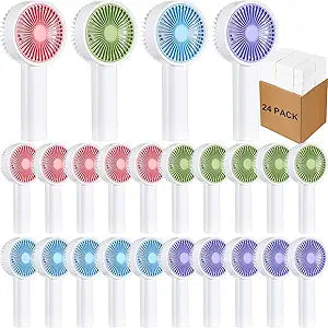 Mudder 24 Pcs Mini Handheld Fan Bulk Colorful Small Personal Portable Fan Eyelash Makeup for Women Wedding Travel Office Home Indoor Outdoor, No Batteries Included (White Handle)