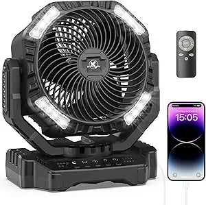 40000mAh Battery Powered Fan, Rechargeable Oscillating Floor Fan with Remote, 136H Cooling Max Camping Essentials for RV, Fathers Day Gift for Men Dad Blue Collar Workers, Co-Branded with AMACOOL