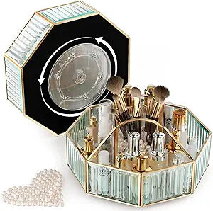 CoralHouse 360 Rotating Makeup Organizer Spinning Vanity Organizer with Makeup Brush Holder for Countertop, Bathroom Storage, Skincare, Perfume & Cosmetic Organizer for Vanity