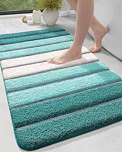 DEXI Bath Mats for Bathroom, 24x43 Absorbent Microfiber Bath Mat Quick Dry, Washable Bathroom Rugs with Non Slip Backing for Shower Floor, Turquoise