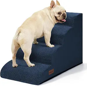 Aodisman Dog Stairs Ramp for Bed and Couch,4 Step Dog Steps for Small Dogs,Pet Stairs with Non-Slip Bottom for Old Cats,Indoor Pet Steps,Comfort,Durable,17.4" H,Blue