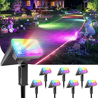 8-Pack Solar Spot Lights Outdoor Multicolor IP67 Waterproof RGB - 6 Colors, 10 Modes, 105 Adjustable Uplights, 58 LED Flood Lights, Valentine's Spotlights for Yard/Garden/Landscape Lighting Outside