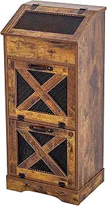 Potato Storage Bin Wooden Bread Box, Mid Century Modern Vegetable Storage Box with Lid, Farmhouse Potato and Onion Storage Cabinet for Kitchen,Brown