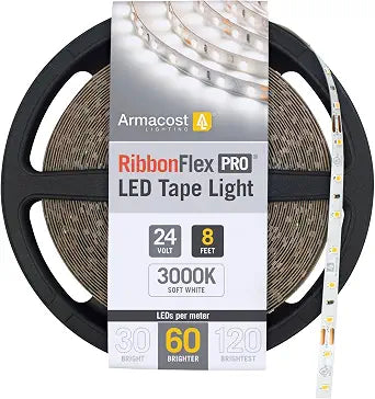 Armacost Lighting RibbonFlex Pro 24V White LED Strip Lights 60 LED/m, 3000K, 8.2 ft 145210
