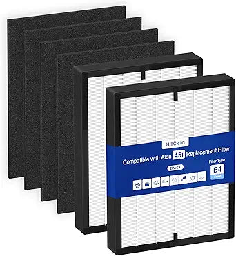 45i Replacement Filter Compatible with A-len Breathe Sm-art Flex and BH400/45i Air Purifiers, 3-in-1 HEPA Filter with 4 Activated Carbon Pre-Filters, B4-Fresh/FL40 Silver-Carbon Replacement (2 Pack)