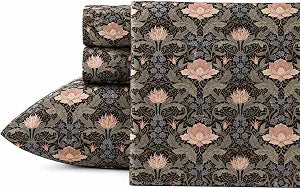 Ivellow Gothic Floral Sheets Queen 4 Pieces Black Botanical Vintage Bedding