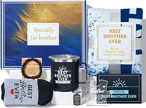 8 Pcs Birthday Gifts for Brother, Care Package with Blanket and Mug, Adult Men Present from Sister, Brother Gift Box Set