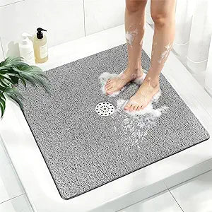Extra Large Square Shower Mat, Yonala 36 x 36 Inch Non Slip Shower Mats for Inside Shower, Soft PVC Loofah Shower Floor Mat with Central Drain Hole, Quick Drying, Easy Clean