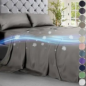 DECOLURE Cooling Sheets Queen Set 4pcs - Luxurious & Ultra-Soft Cooling Bed Sheets Queen Size for Hot Sleepers - Comfortable Bamboo Viscose Microfiber Queen Bed Sheets Set Cooling (Cool Grey)
