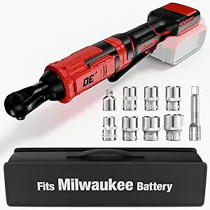 3/8 Inch Cordless Ratchet Wrench, for Milwaukee M18 Battery, 88Ft-Lbs, 0-400RPM, Electric Ratchet Wrench Set with Variable Speed Trigger, Reinforced Head, R&F Switch, 7 Sockets, 3/8" to 1/4" Adapter