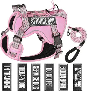 Service Dog Tactical Vest Harness and Leash Set Medium Sized Dog Emotional Support- Tactical Dog Harness Training Collar with Name (Pink, M)
