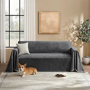 Couch Cover for Dogs Sectional Sofa Covers Washable for 3 Cushion Couch, Chenille Couch Cover Blanket, Sectional Sofa Slipcovers, Multi-Use Furniture Protector for Kids, Pets, 91" X150", Dark Grey